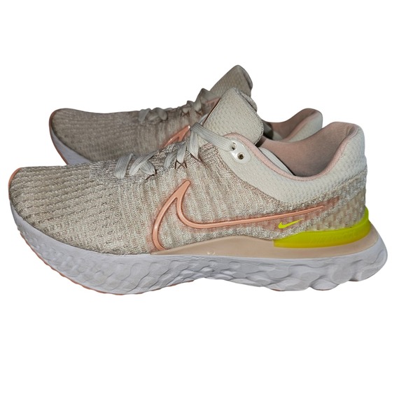 Nike React Infinity Run Flyknit 3 Women's Running Shoes Beige Pink Yellow - Picture 1 of 7